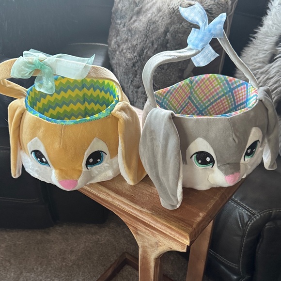 Hug Fun Other - Plush Bunny Basket Set - Gray and Tan